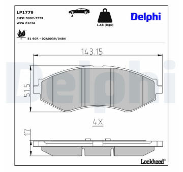 Sada brzdových destiček, kotoučová brzda DELPHI LP1779