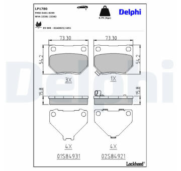 Sada brzdových destiček, kotoučová brzda DELPHI LP1780