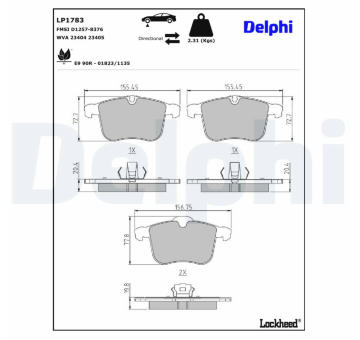 Sada brzdových destiček, kotoučová brzda DELPHI LP1783