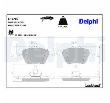 Sada brzdových destiček, kotoučová brzda DELPHI LP1787