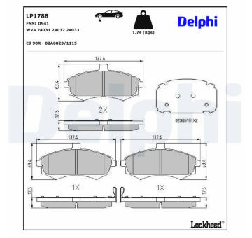 Sada brzdových destiček, kotoučová brzda DELPHI LP1788