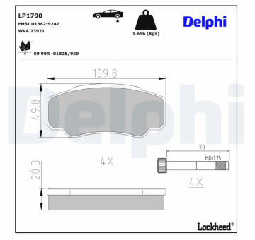 Sada brzdových destiček, kotoučová brzda DELPHI LP1790