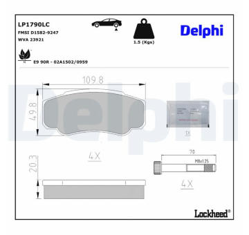 Sada brzdových destiček, kotoučová brzda DELPHI LP1790LC