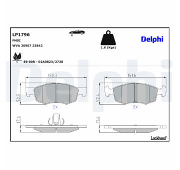Sada brzdových destiček, parkovací brzda DELPHI LP1796