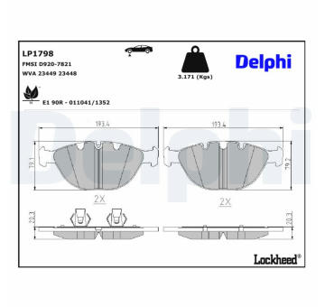 Sada brzdových destiček, kotoučová brzda DELPHI LP1798