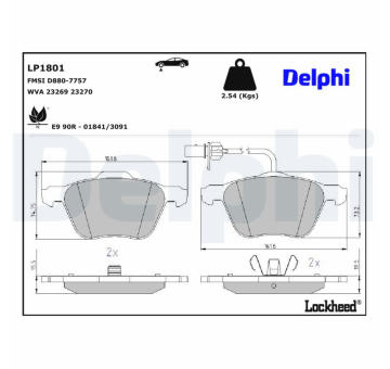 Sada brzdových destiček, kotoučová brzda DELPHI LP1801