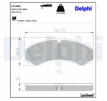 Sada brzdových destiček, kotoučová brzda DELPHI LP1802