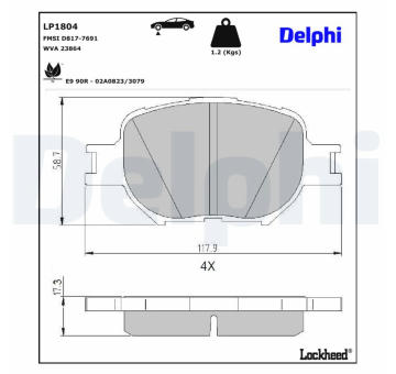 Sada brzdových destiček, kotoučová brzda DELPHI LP1804