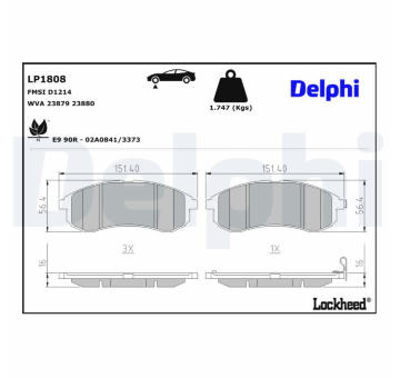 Sada brzdových destiček, kotoučová brzda DELPHI LP1808