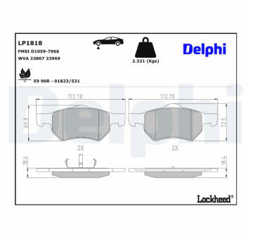 Sada brzdových destiček, kotoučová brzda DELPHI LP1818