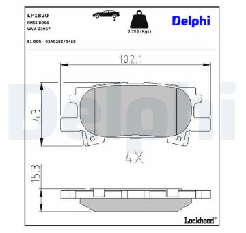 Sada brzdových destiček, kotoučová brzda DELPHI LP1820