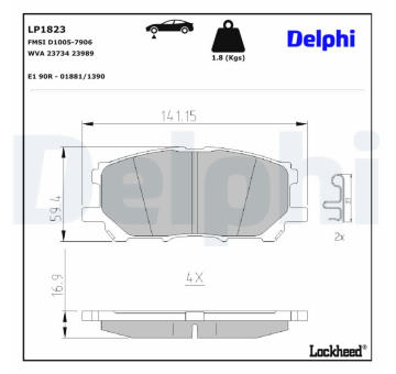 Sada brzdových destiček, kotoučová brzda DELPHI LP1823