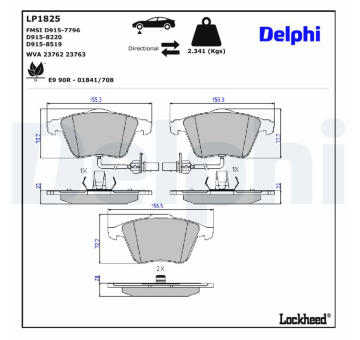 Sada brzdových destiček, kotoučová brzda DELPHI LP1825