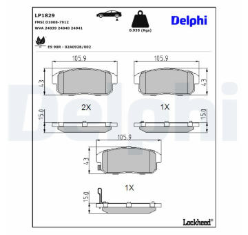 Sada brzdových destiček, kotoučová brzda DELPHI LP1829