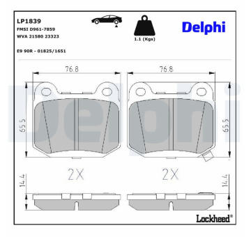 Sada brzdových destiček, kotoučová brzda DELPHI LP1839