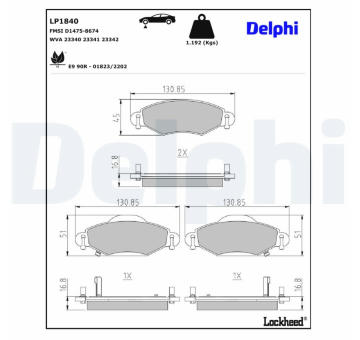 Sada brzdových destiček, kotoučová brzda DELPHI LP1840