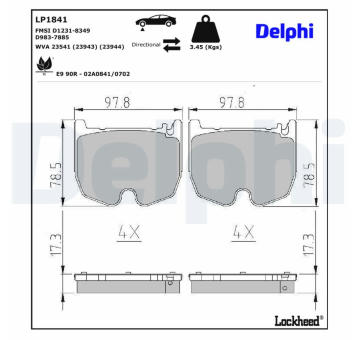 Sada brzdových destiček, kotoučová brzda DELPHI LP1841