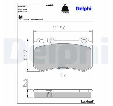Sada brzdových destiček, kotoučová brzda DELPHI LP1842