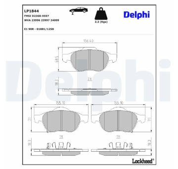Sada brzdových destiček, kotoučová brzda DELPHI LP1844