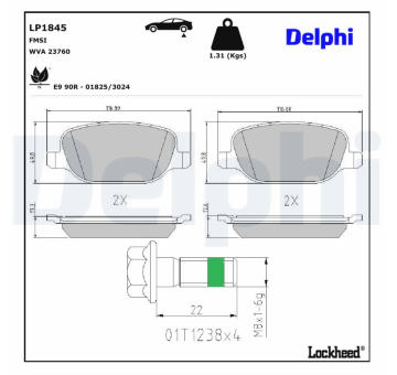 Sada brzdových destiček, kotoučová brzda DELPHI LP1845