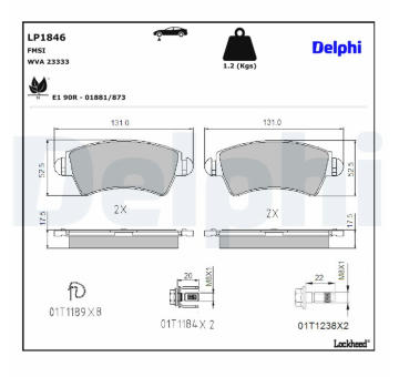 Sada brzdových destiček, kotoučová brzda DELPHI LP1846
