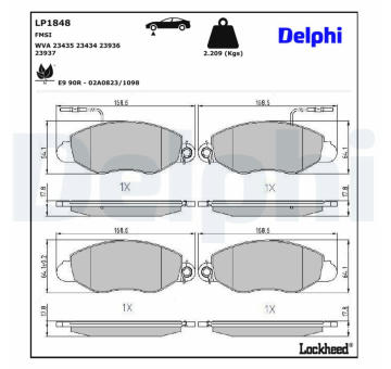 Sada brzdových destiček, kotoučová brzda DELPHI LP1848