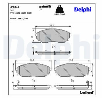 Sada brzdových destiček, kotoučová brzda DELPHI LP1849