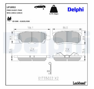 Sada brzdových destiček, kotoučová brzda DELPHI LP1852