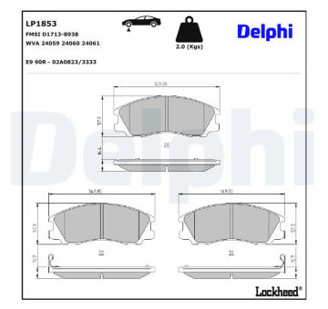 Sada brzdových destiček, kotoučová brzda DELPHI LP1853