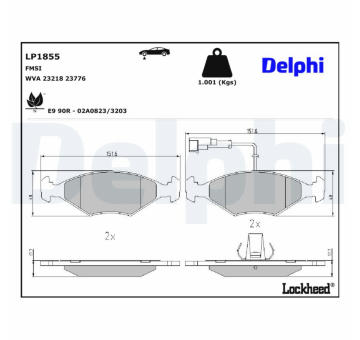 Sada brzdových destiček, kotoučová brzda DELPHI LP1855