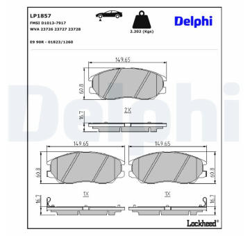 Sada brzdových destiček, kotoučová brzda DELPHI LP1857