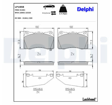 Sada brzdových platničiek kotúčovej brzdy DELPHI LP1858