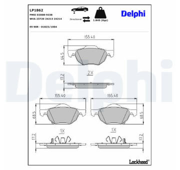 Sada brzdových destiček, kotoučová brzda DELPHI LP1862