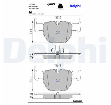 Sada brzdových destiček, kotoučová brzda DELPHI LP1863