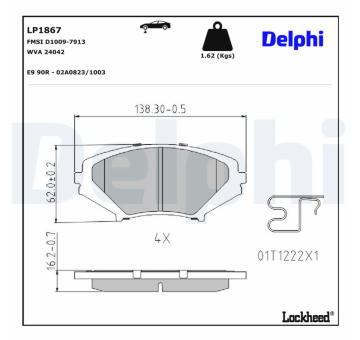 Sada brzdových destiček, kotoučová brzda DELPHI LP1867