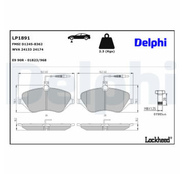 Sada brzdových destiček, kotoučová brzda DELPHI LP1891