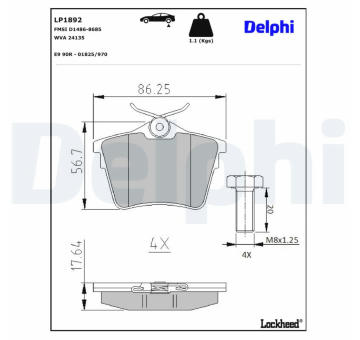 Sada brzdových destiček, kotoučová brzda DELPHI LP1892