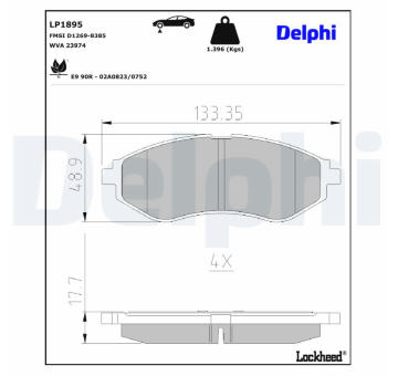 Sada brzdových destiček, kotoučová brzda DELPHI LP1895
