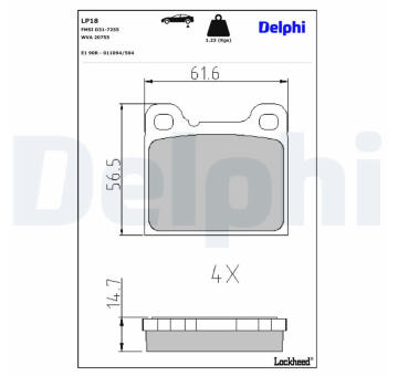 Sada brzdových destiček, parkovací brzda DELPHI LP18