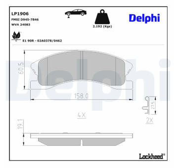 Sada brzdových destiček, kotoučová brzda DELPHI LP1906