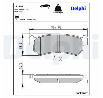 Sada brzdových platničiek kotúčovej brzdy DELPHI LP1910