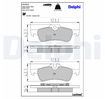 Sada brzdových destiček, kotoučová brzda DELPHI LP1912