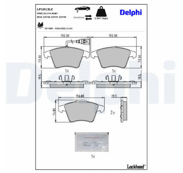Sada brzdových destiček, kotoučová brzda DELPHI LP1913LC
