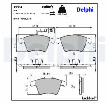 Sada brzdových destiček, kotoučová brzda DELPHI LP1914