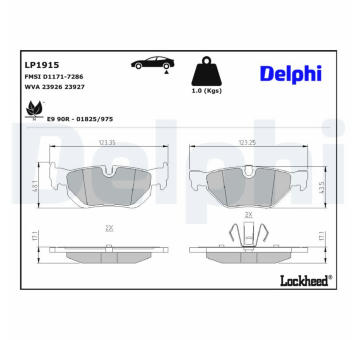 Sada brzdových destiček, kotoučová brzda DELPHI LP1915