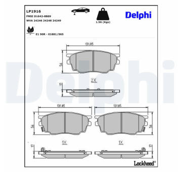 Sada brzdových destiček, kotoučová brzda DELPHI LP1916