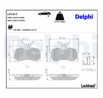 Sada brzdových destiček, kotoučová brzda DELPHI LP1917
