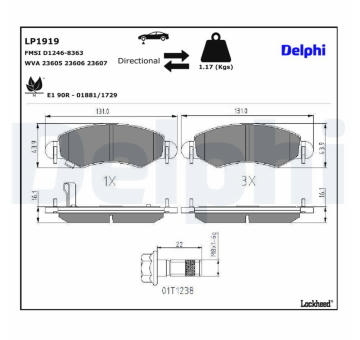 Sada brzdových destiček, kotoučová brzda DELPHI LP1919