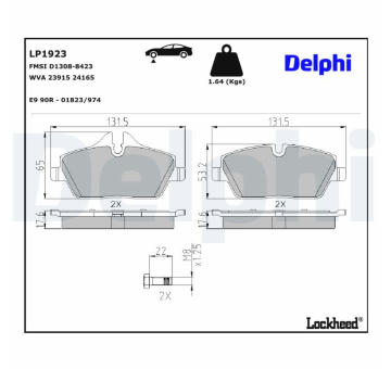 Sada brzdových destiček, kotoučová brzda DELPHI LP1923