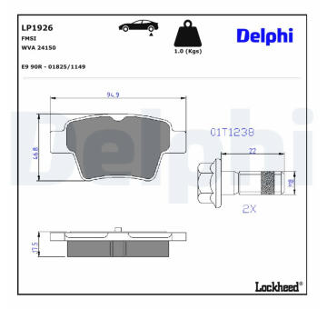 Sada brzdových destiček, kotoučová brzda DELPHI LP1926